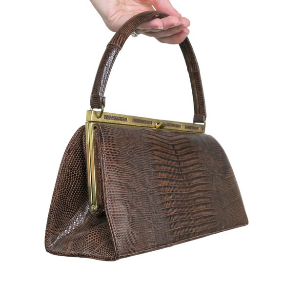 Vintage 50s Roos Atkins Brown Lizard Handbag - Picture 2 of 12